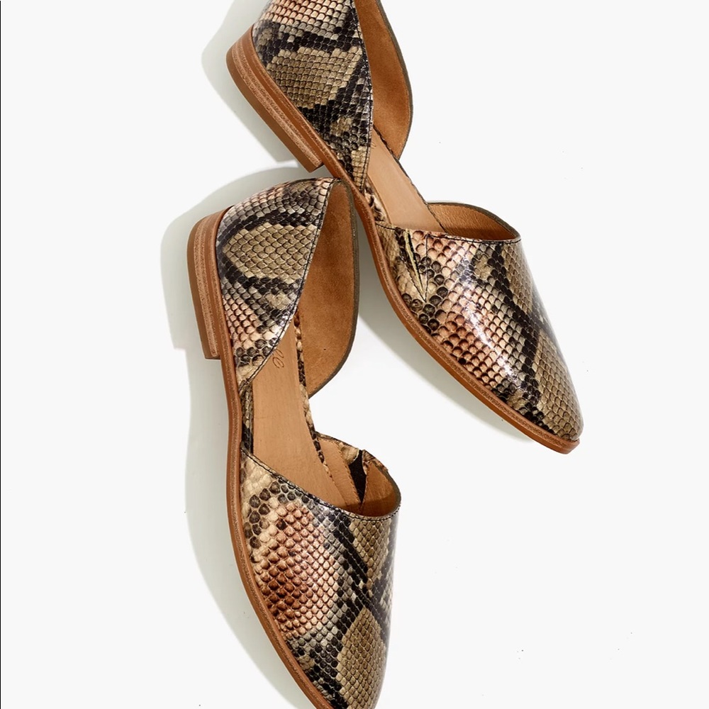 NEW in box Madewell Marisa d'Orsay Flat Snake Embossed Shoes MB695